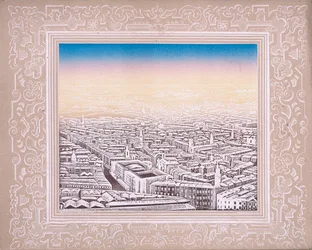 Aerial view of London with decorative border, c1845