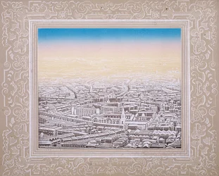 Aerial view of London with decorative border, c. 1845