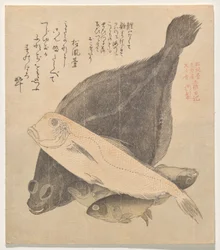 Flounder, Tilefish, and Three Crucian Carp, from the Series Tosa Diary (Tosa Nikki)