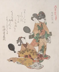 Two Women Looking in Mirrors