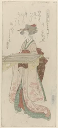 Woman Holding a Tray with Clothing