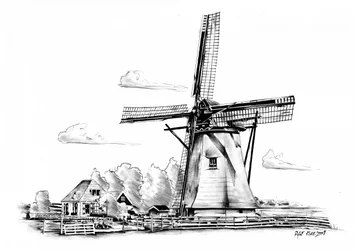 Classic Windmill Drawing