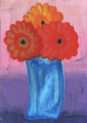 Colorful Flowers Blue Vase