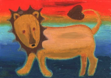 Golden Lion in Rainbow Sky
