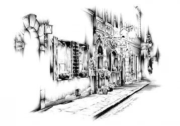 Old European Street Sketch