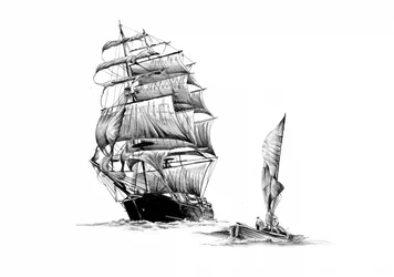 Sailing Ship and Skiff