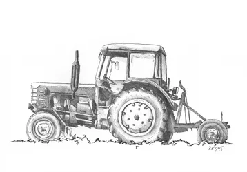 Vintage Farm Tractor Drawing