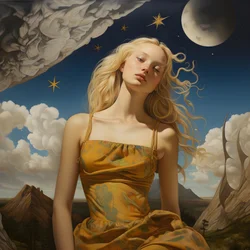 35-Year-Old Sami Woman with Crescent Moon, Mysterious Smile, Face and Body Slightly Turned Away, Long Blonde Hair 4