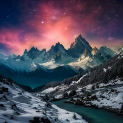 The Snow-Covered Peaks of the Alps Glow Like a Rainbow at Night 3