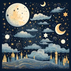 A Collection of Isolated Fantasy Illustrations of Sky Elements 4