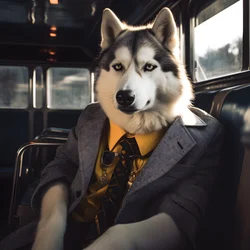 A Siberian Husky Dog in a Suit and Sunglasses at the Bus Station, Like a Gentleman 4