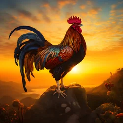 a crowing rooster at sunrise 1