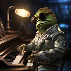 Elton John as a frog with sunglasses and piano 1