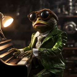 Elton John as a frog with sunglasses and piano 4
