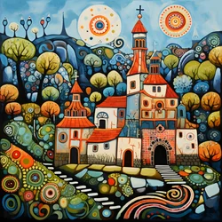 Painting of a Bulgarian Village, Orthodox Church 3