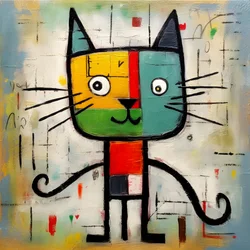 Cute Cat in the Style of Picasso, Joan Miro, and Basquiat 1
