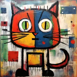 Cute Cat in the Style of Picasso, Joan Miro, and Basquiat 2