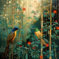 Hummingbirds and a Frog in the Forest 1