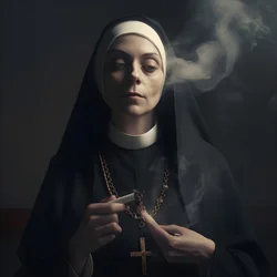Nun with Diamond Necklace Smoking a Cigar 2