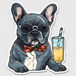 Sticker, cool French bulldogs drinking a cocktail 4