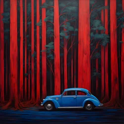 Blue Car in a Red Forest 2