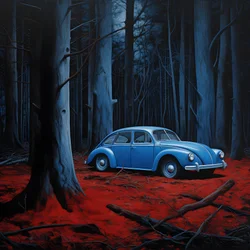 Blue Car in a Red Forest 4