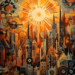 Cogs and Tools Abstract Sunrise 1950s