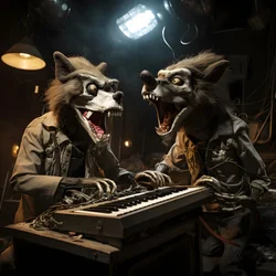 Creepy, Hairy, Broken Animal Animatronics Performing Music on a Stage