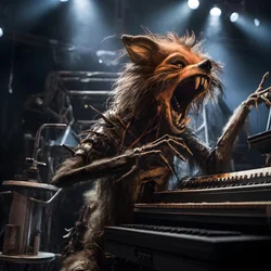 Creepy, Hairy, Broken Animal Animatronics Performing Music on a Stage