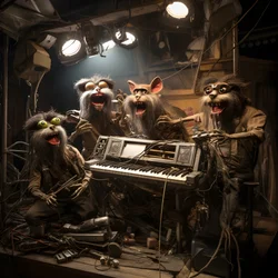 Creepy, Hairy, Broken Animal Animatronics Performing Music on a Stage