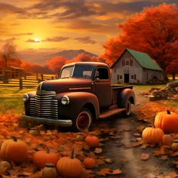 An Old Pickup on an Autumn Evening at Sunset 3