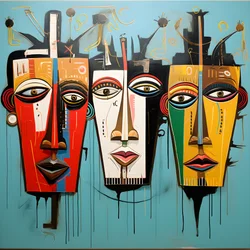 A Painting Shows a Group of Four Heads on a Wall 4