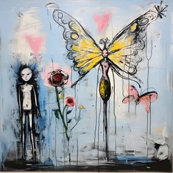 An Original Watercolor of an Angel Holding a Butterfly 4