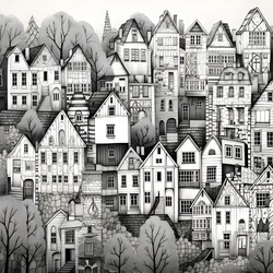 A Black and White Picture of Houses 1