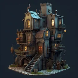 a city block with building and stone staircase 4