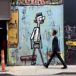A Painted Figure Comes to Life as It Walks Down a Street in New York, Surreal Photo 1