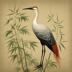 A Beautiful Japanese Illustration of a Crane and Bamboo 2