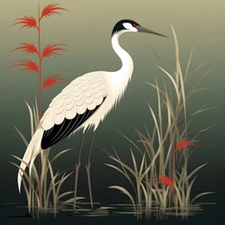 A Beautiful Japanese Illustration of a Crane and Bamboo 4