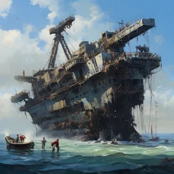 Large Wreck Being Lifted from the Sea by a Crane 4