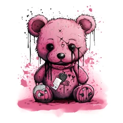 Pink Unisex Teddy with a Brown Tattoo on the Forehead 2