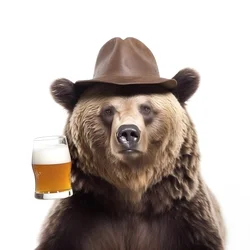 A Bear with a Top Hat and a Beer Mug Facing and in Profile on a White Background 2