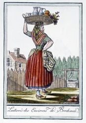 Milkmaid from the surroundings of Bordeaux - in Encyclopedia of Travels by J. Grasset St Sauveur, Deron, Paris