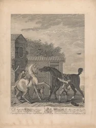 Two Horses Standing Restlessly Outside a Stable (dedicated to Thomas Lord Viscount Weymouth)