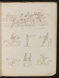 Seven Studies of Cavalry Battles, Soldiers and a Woman Riding