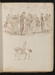 Study of a Café Scene with Soldiers Reading Newspapers Inscribed 