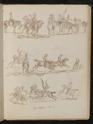 Three Studies of Soldiers on Horseback Inscribed "Garibaldian Cavalry"