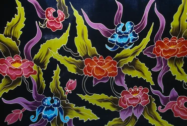 Sarong fabric decorated with floral motifs, island of Moorea, Society Islands, French Polynesia, overseas territory of the French Republic, detail