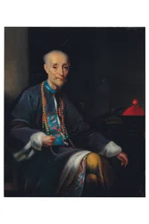 Portrait of Houqua, three-quarter length, seated, in an interior