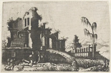 Landscape with Overgrown Ruins and Travelers
