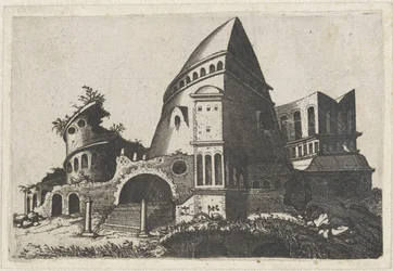 Ruins with Pyramid-shaped Tower
